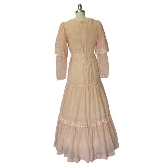 Gunne Sax Pink Peachy Maxi Dress Size 11 S Vintage 70s Overlay Sleeves Prairie - Picture 6 of 11